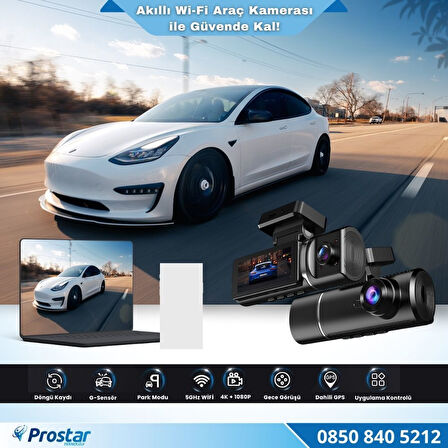 4K Ultra HD 2 Kameralı Ön ve iç  Wifi GPS G-Sensör Park Modu Dashcam Kamera