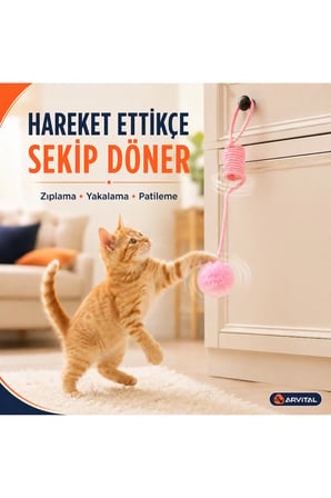 Elastik Yaylı Asılabilir Peluş Ponpon Kedi Oyuncağı 100 cm