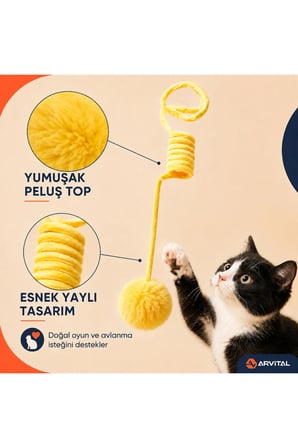 Elastik Yaylı Asılabilir Peluş Ponpon Kedi Oyuncağı 100 cm