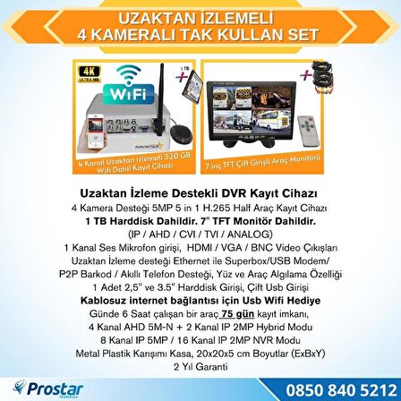 Uzaktan izlemeli 4 Kameralı Wifi 320 GB Harddisk 7 inç Ekranlı Araç Kamera Seti