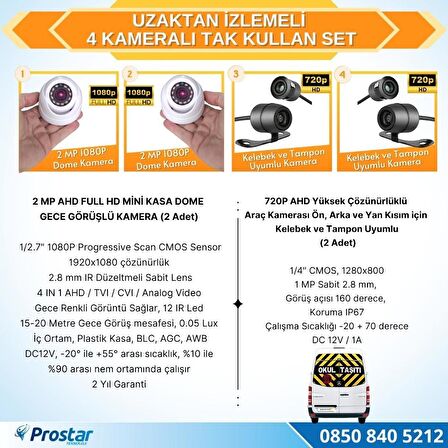 Uzaktan izlemeli 4 Kameralı Wifi 320 GB Harddisk 7 inç Ekranlı Araç Kamera Seti