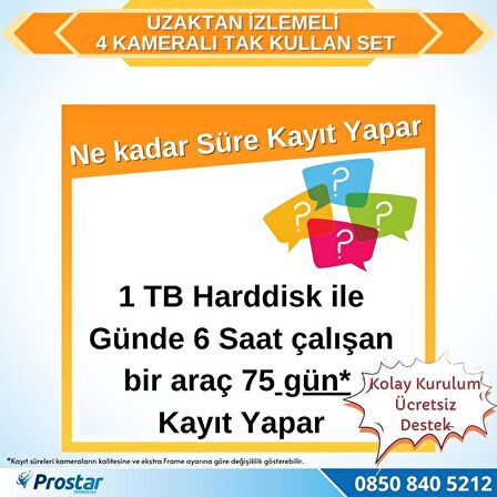 Uzaktan izlemeli 4 Kameralı Wifi 320 GB Harddisk 7 inç Ekranlı Araç Kamera Seti