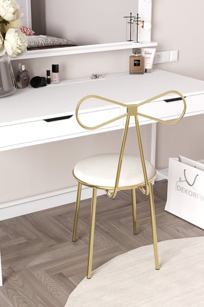 DF04102 Fiyonk Tasarımlı Metal Ayaklı Makyaj Sandalyesi Puflu Modern Dekoratif Sandalye