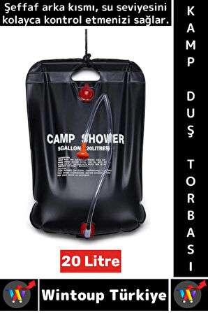 Yüksek Kalite PVC Outdoor Piknik Solar Isıtıcılı Şeffaf Arka Yüzey Pratik Kamp Duş Torbası 20 Litre