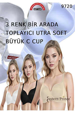 9720 C Cup Ultra Soft Sütyen Toparlayıcı Balenli Desteksiz Basic 3 Set Renkli