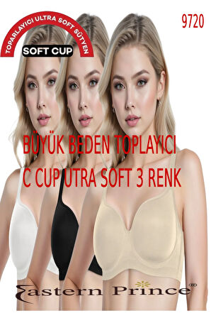 9720 C Cup Ultra Soft Sütyen Toparlayıcı Balenli Desteksiz Basic 3 Set Renkli