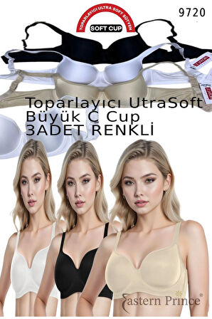 9720 C Cup Ultra Soft Sütyen Toparlayıcı Balenli Desteksiz Basic 3 Set Renkli