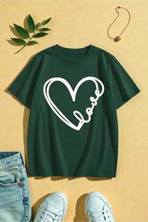 Unisex Kalp Love Baskılı Tasarım Tshirt