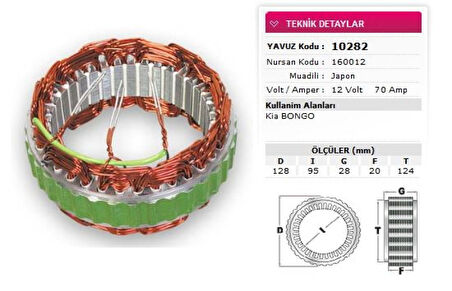 Kia Ticarı Stator Mitsubıshı Tip 12v 70a Kia Bongo Kia Besta Nursan 160012 - Yavuz 10 282