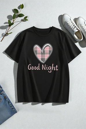 Unisex Night Kalp Baskılı Tasarım Tshirt