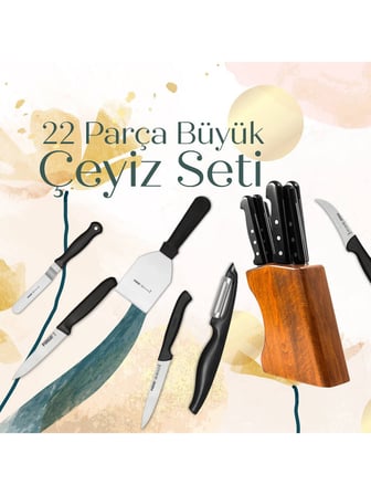 PİRGE ÇEYİZLİK BIÇAK SETİ BÜYÜK – 22 PARÇA - 35073