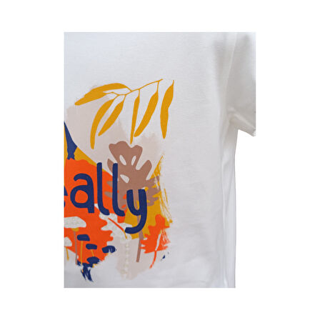 Kız Çocuk T-Shirt Baskılı Ideally Ekru - Turuncu / Ekru - Mavi Seçenekli