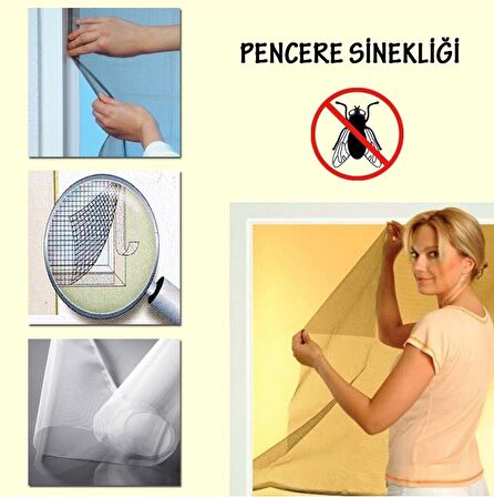 Pencere Sinekliği Kolay Yapışkan Sineklik Pencere Tülü 70X125 cm Tek Kanat Pencere Tülü + Bant [Nele