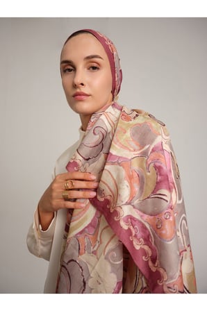 Mihrimah Desenli Tek Taraflı Şal -  Gül