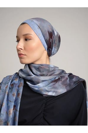 Ayshara Şakayık Çift Taraflı Şal Çiçek Desenli Mavi 72x190 cm