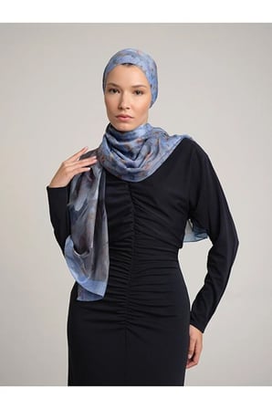 Ayshara Şakayık Çift Taraflı Şal Çiçek Desenli Mavi 72x190 cm
