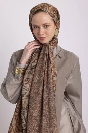Ayshara Etnik Desenli Şal Turuncu Polyester 72x190 cm