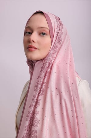 Dantel Puan Desenli Tek Taraflı Şal - Pembe