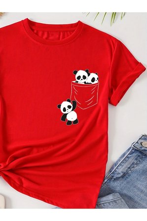 Unisex Cep Panda Baskılı Tasarım Tshirt