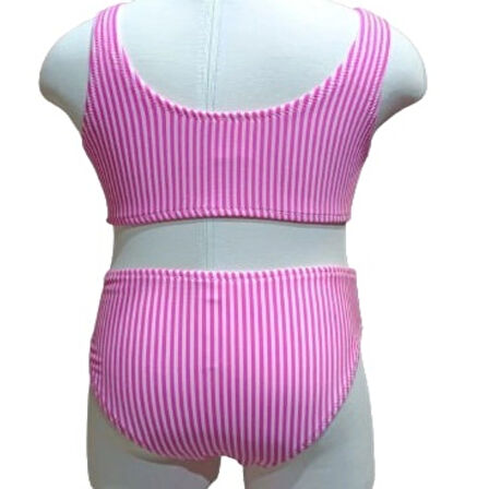 4-14 Yaş Kız Çocuk Bikini Çizgili Pembe