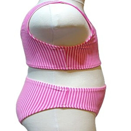 4-14 Yaş Kız Çocuk Bikini Çizgili Pembe
