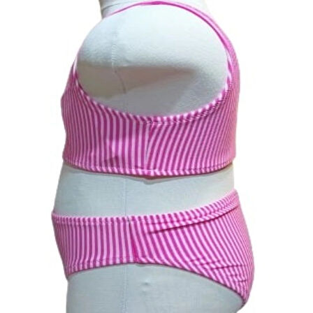 4-14 Yaş Kız Çocuk Bikini Çizgili Pembe