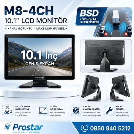 10.1 inç Dokunmatik 4 Kanal Kayıtlı Kablosuz Carplay Wifi Kör Nokta Uyarılı Araç Monitörü 512 GB Destekli
