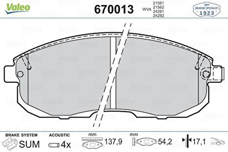 Nissan On Fren Balatası Maxıma Qx 2,0 94> Juke 1,5dci (fisli) - Valeo 670013