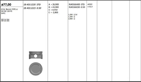 Hyundaı Motor Piston+segmanı ( Riken )  77,00+stdmm Cap İ30-İ20 G4fc 1.6  G4fc 4 Sil. Benzinli 1591 CC-96 Kw - Kingpiston 18-4011220