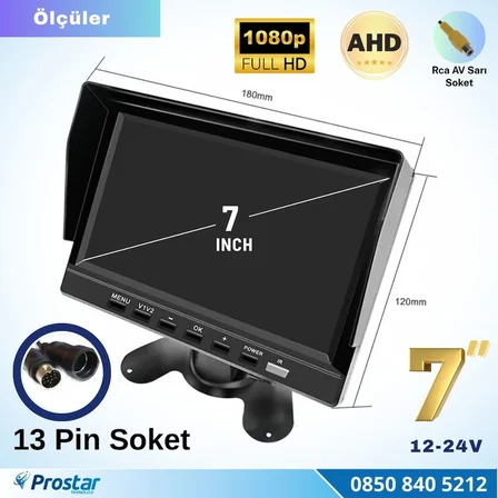 Kayıtlı 7 inç 4 Kanal 13 Pin IPS AHD 1080P 720P Analog 256 GB SD Destekli Quad Araç Monitörü 12-24V