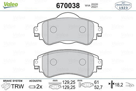Psa On Fren Balatası C4 (b7) 1,4 Vti,1,6 Hdi (11 / 2009 ); Ds4 1,6 Hdi,1,6 E Hdi (04 / 2011 ) - Valeo 670038
