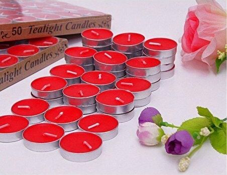 50 ADET Dekoratif Yuvarlak Mini Tealight Mum Kırmızı Parti Mumu Kutlama mumu