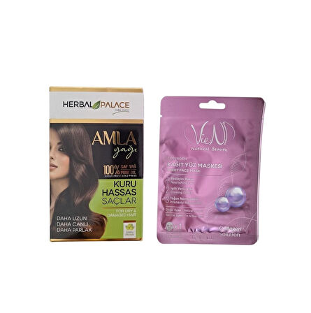 Herbal palace %100 saf amla yağı 30 ml & Collajen Kağıt Yüz maskesi ikili bakım seti