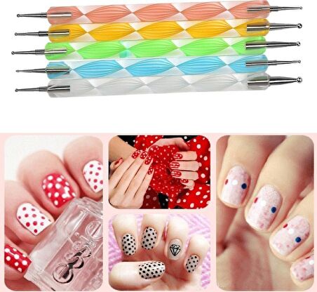   20 Parça Nail Art Tırnak Süsleme Desen Fırçası ve Dot Kalem Seti KARIŞIK Renk