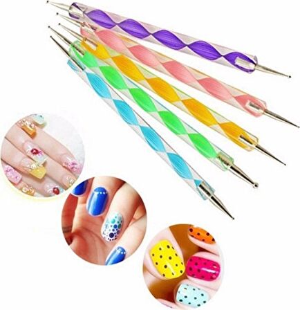   20 Parça Nail Art Tırnak Süsleme Desen Fırçası ve Dot Kalem Seti KARIŞIK Renk