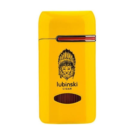 Lubinski Lion Kapaklı Delicili Tek Torch Puro Çakmağı Sarı LB-192