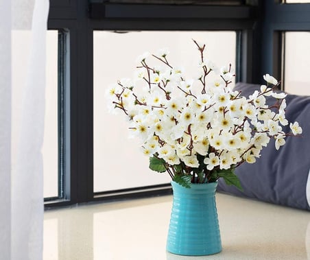 Yapay Çiçek Bahardalı Japon Kiraz Çiçeği 9 Dallı 40cm Beyaz