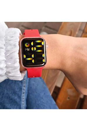 Dijital Unisex Işıklı Renkli Kol Saati Kırmızı Renk
