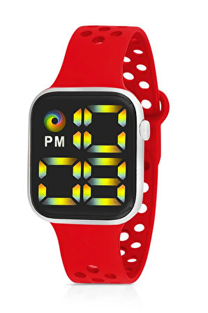 Dijital Unisex Işıklı Renkli Kol Saati Kırmızı Renk