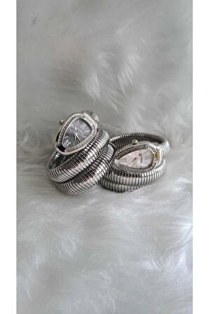 Yılan Modelli Şık Dolama Saat Gümüş-siyah Renk