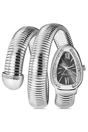 Yılan Modelli Şık Dolama Saat Gümüş-siyah Renk