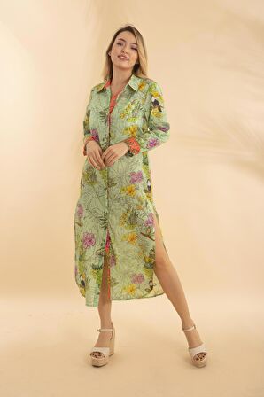 Uzun Gömlek Tropikal Yeşil Bnts-23010