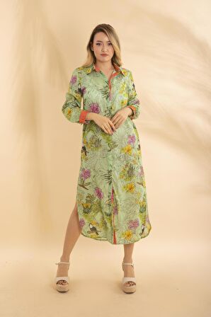 Uzun Gömlek Tropikal Yeşil Bnts-23010