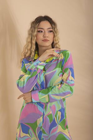Uzun Gömlek Yaprak Lila Bnts-23010