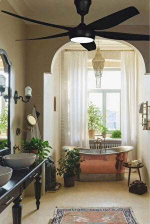 Helios Hs-9307 Alfa 85w 3 Kademeli Ledli Uzaktan Kumandalı Dekoratif 5 Pervaneli Tavan Vantilatörü Siyah