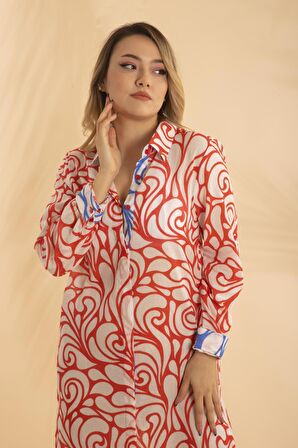 Uzun Gömlek Etnik Kırmızı Bnts-23010