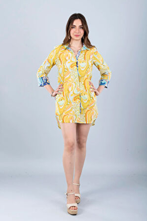 VUAL KISA GÖMLEK SARI CICEK