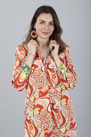 VUAL UZUN KOLLU DESENLİ GÖMLEK KIRMIZI ÇİÇEK