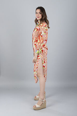 VUAL UZUN KOLLU DESENLİ GÖMLEK KIRMIZI ÇİÇEK