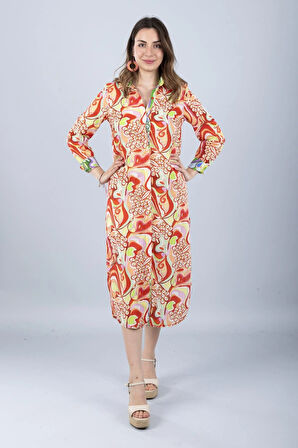 VUAL UZUN KOLLU DESENLİ GÖMLEK KIRMIZI ÇİÇEK